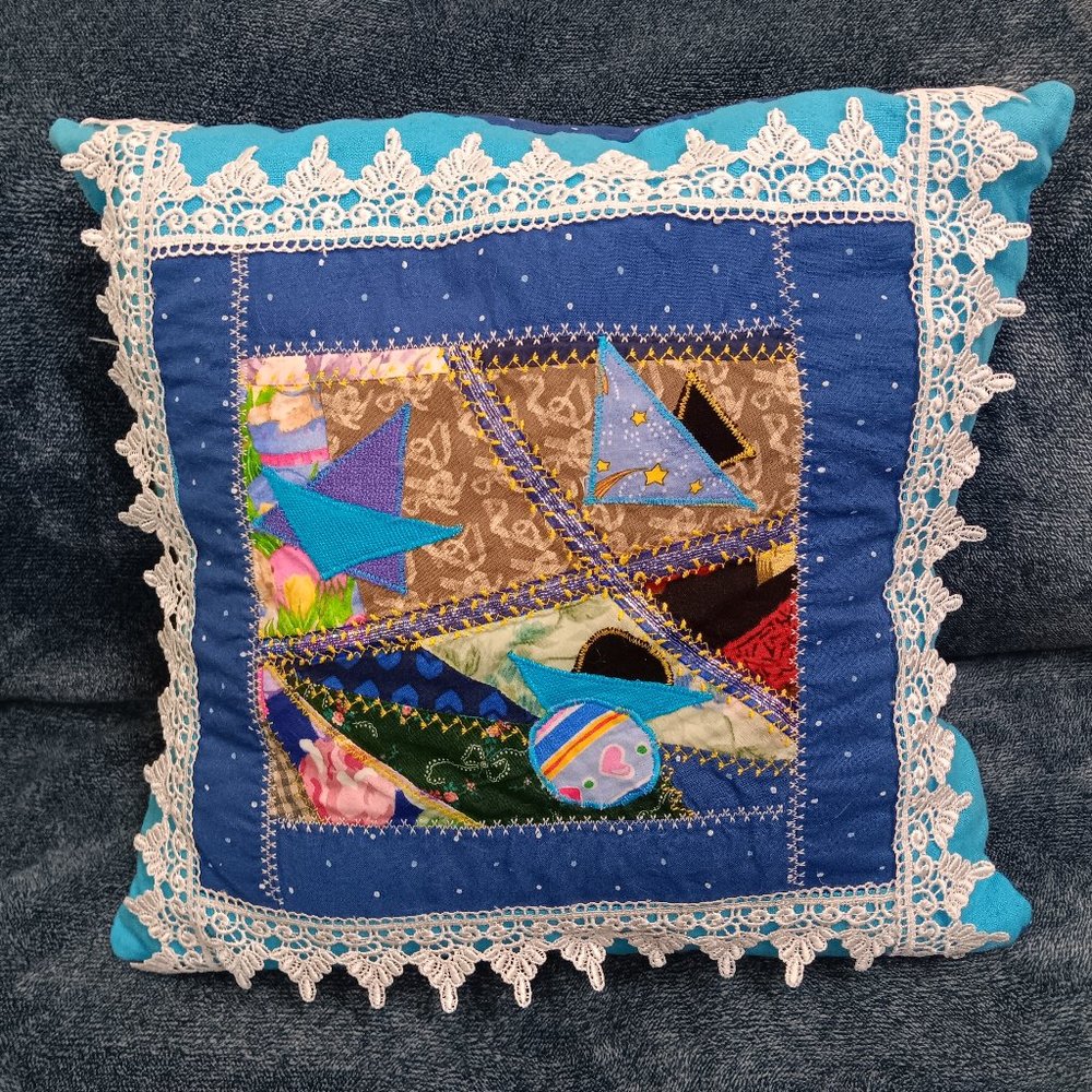 NEW pillowcase pillow cover buttons beads Sewn by hand PATCHWORK
